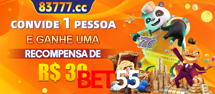 Banner institucional da BET55 sobre parceria de marcas e criação de uma marca de excelência, apresentando os mascotes de jogos populares como o Fortune Tiger.