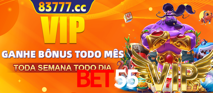 Banner promocional do BET55 oferecendo 100% de recompensas adicionais contínuas para quem fizer o login diário (Daily sign-in), com um mascote de coelho.