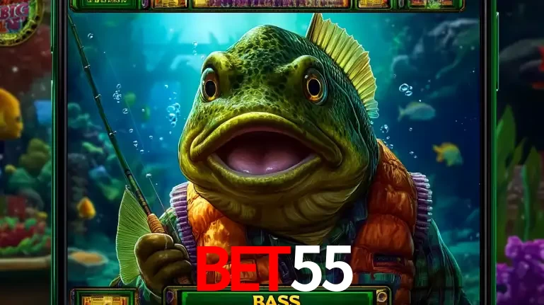 Personagem de peixe pescador do popular jogo de slot com tema de pescaria, uma das emocionantes opções de caça-níqueis para jogar e ganhar no cassino BET55.